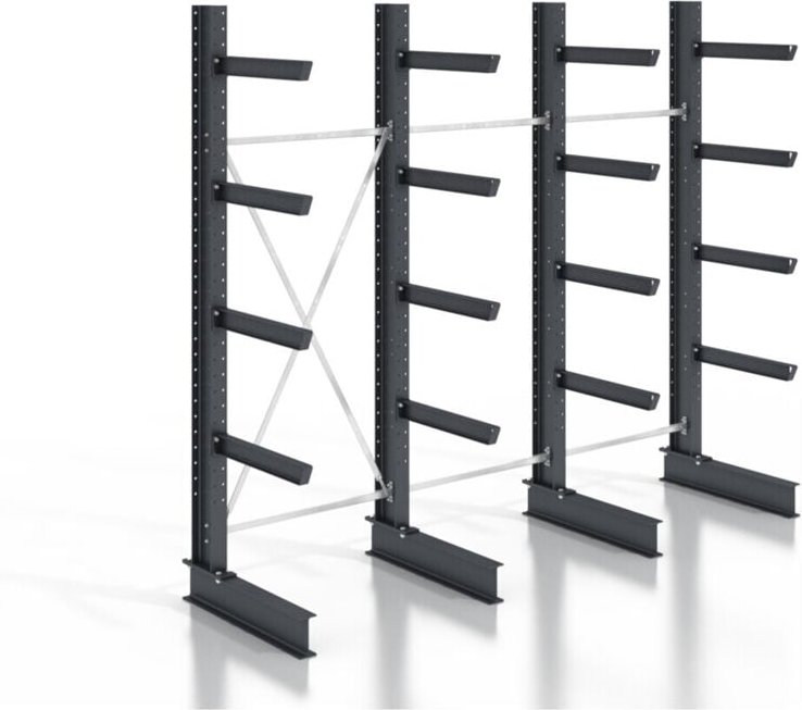 Kragarmregal schraubbar einseitig 3 Felder mit 4 Ebenen 3840x2530x400mm - Stier