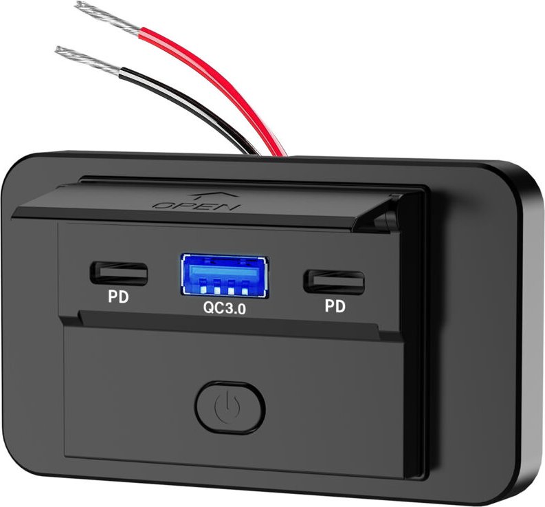 RV-USB-Steckdose, 12-V-USB-Wandsteckdose, 48 W QC3.0 USB A und 2 USB C-Anschlüsse mit Ein-/Ausschalter für Autoboot