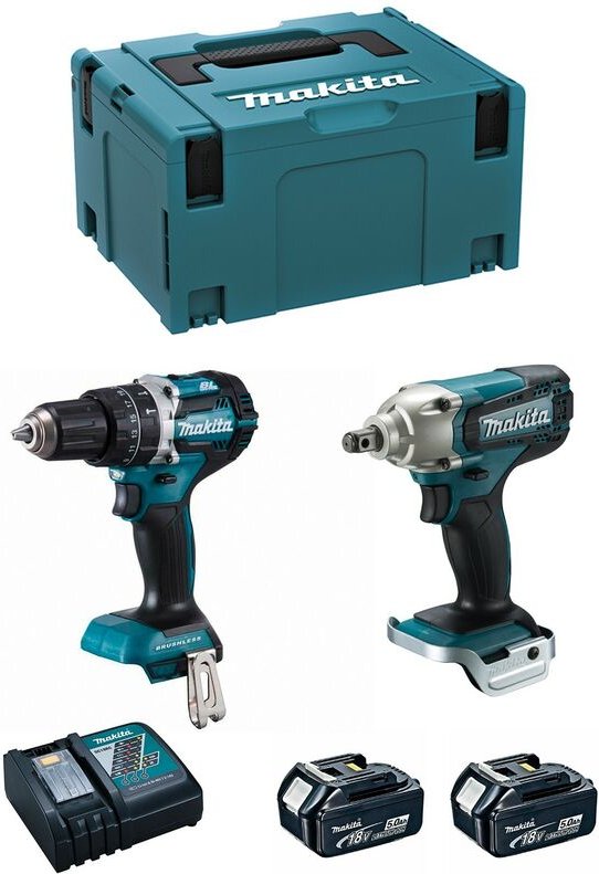 Makita - Kit MK220RTJ (DHP484 + DTW190 + 2 x 5,0 Ah + DC18RC + makpac 3)