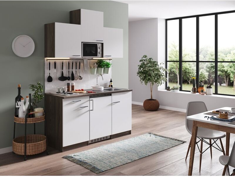 Thumbnail - Küche Küchenzeile Singleküche Eiche York Weiß Oliver 150 cm Respekta