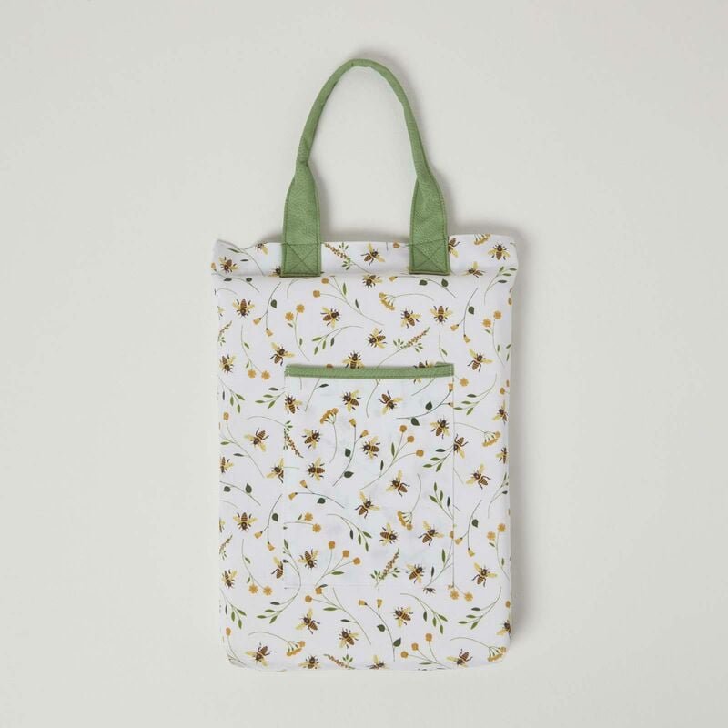 Garten-Kniekissen Blumen & Bienen grün-weiß, 27 x 40 cm mit Tragegriff - Homescapes