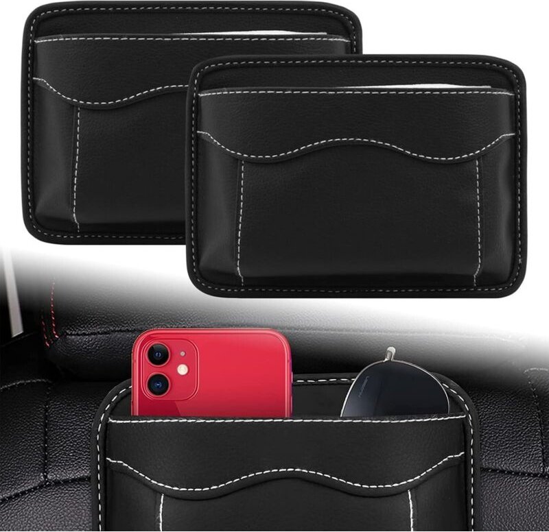 Thumbnail - 2 Stück Auto-Aufbewahrungsbox aus PU-Leder, kleiner multifunktionaler Organizer für universelle Autos, selbstklebender A...