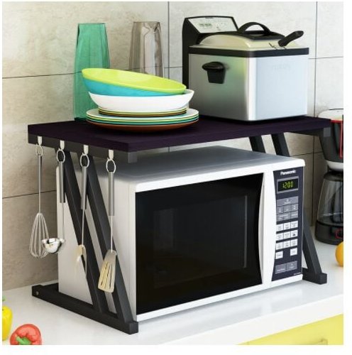 Küchenregal, Mikrowellenregal Standregal,2-stöckiges Mikrowellenregal, mit 4 Haken, 57 38 38 cm, für Mikrowelle Gewürze