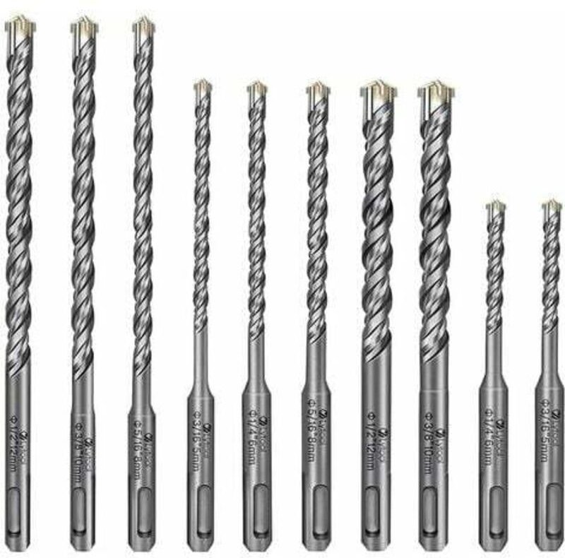 Professionelle Betonbohrer mit Kreuzkopf, 10-mm-Bohrer für verstärkte Wände, Satz mit 10 Bohrern für Mauerwerk, Betonste...