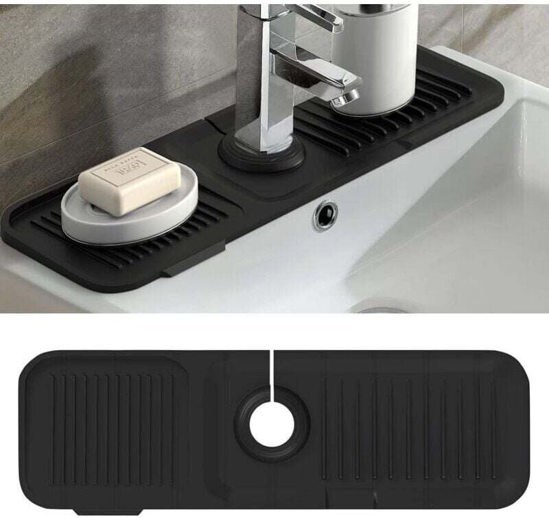 Tapete de drenaje de silicona para fregadero, protector contra salpicaduras de grifo, bandeja de goteo de silicona, tape...