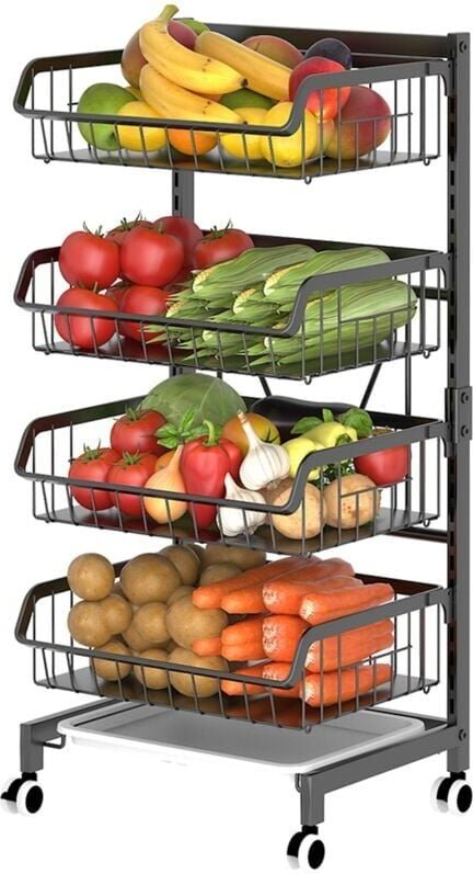 SNQ - Küchenwagen mit 4 Ebenen auf Rädern, Aufbewahrungswagen für Küche, Bad, Waschküche, Schlafzimmer, enge Stellen (Hö...