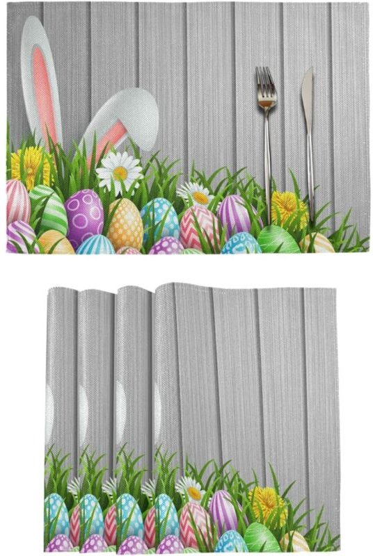 Bluedeer - Ostern Platzdeckchen 6er Set Osterhasenohren Blumen Holz Tischset Tischsets Tischsets für Esszimmer Küche Tis...