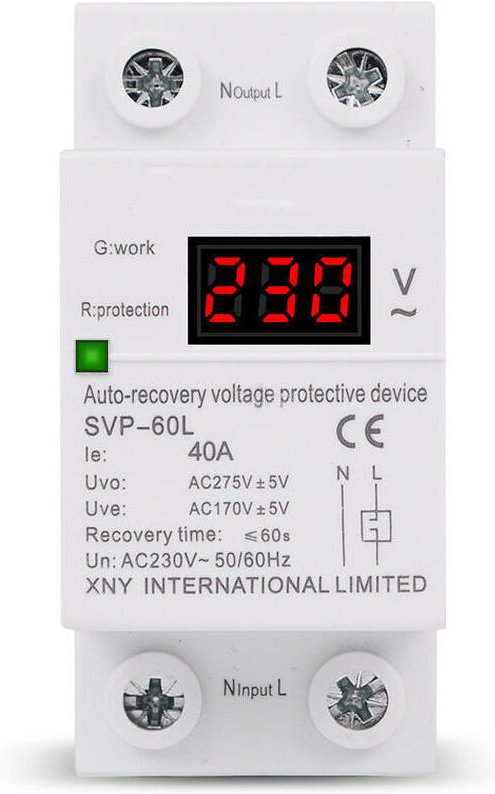 Mumu - SVP-60L einphasiger Überspannungsschutz, automatisches Spannungsschutzgerät, 40A elektrischer Schutzschalter