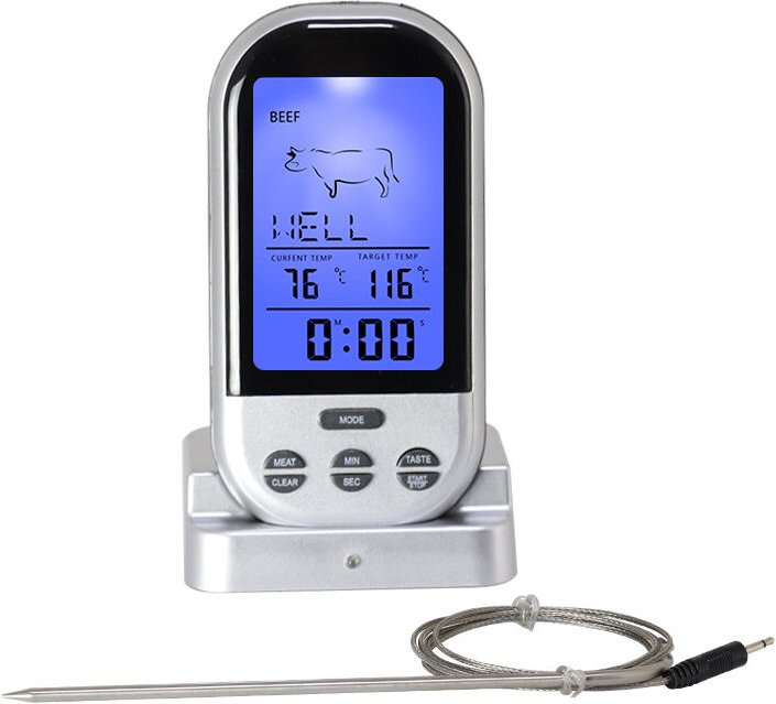 Fitags - Kabelloses Grillthermometer, Lebensmittelthermometer mit Sonde zum Kochen von Fleisch, praktische Zeitfunktion,...