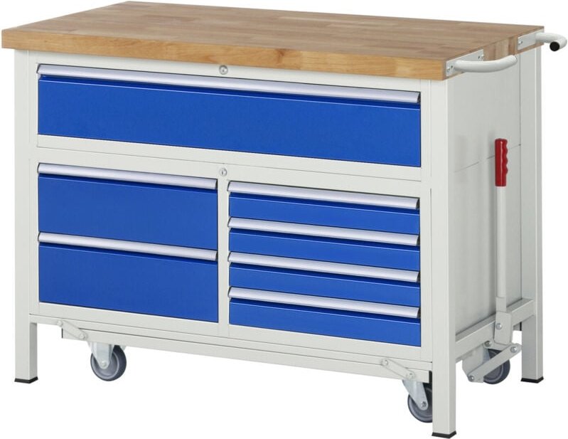 Werkbank mit Fahrgestell 8921, B1250xT700xH880mm, 5x Schublade-TA - RAU