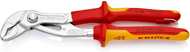 Knipex - Cobra® WaPu isoliert m. Befestigungsöse verchromt, isoliert mit Mehrkomponenten-Hüllen, VDE-geprüft mit integri...