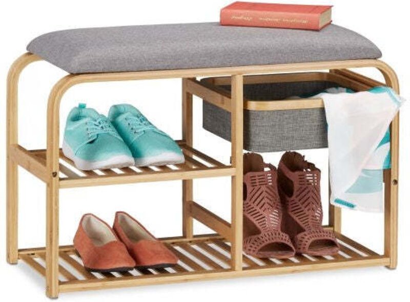Bamboo shoe bench with compartments