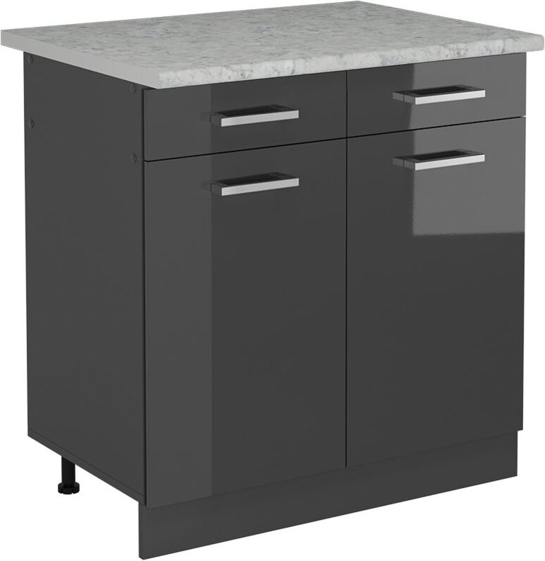 Thumbnail - Vicco - Küchenunterschrank R-Line, Anthrazit Hochglanz, 80 cm ap Marmor