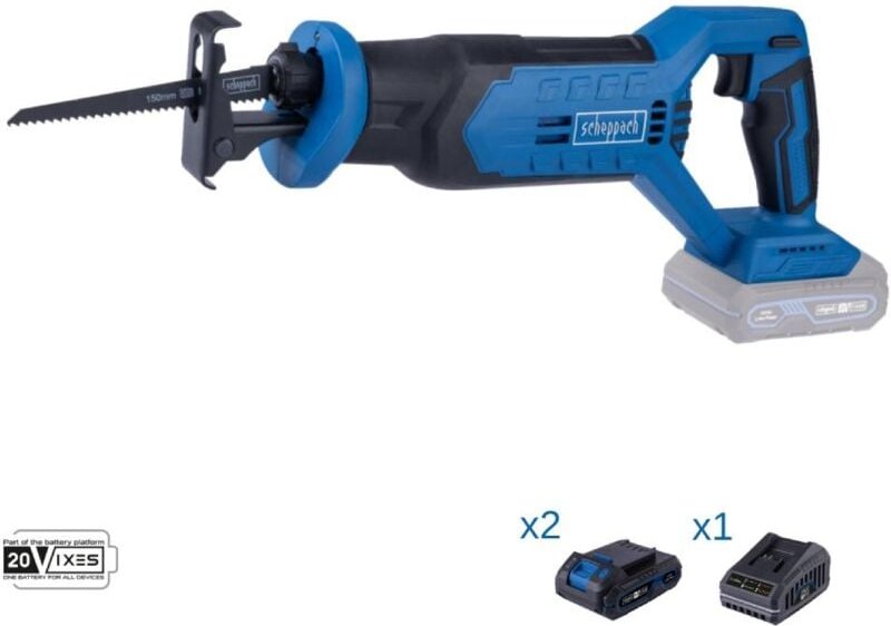 Scheppach - Sabelsage 20V 2 Akkus 2.0Ah und Ladegerat ixes c-rs100-x
