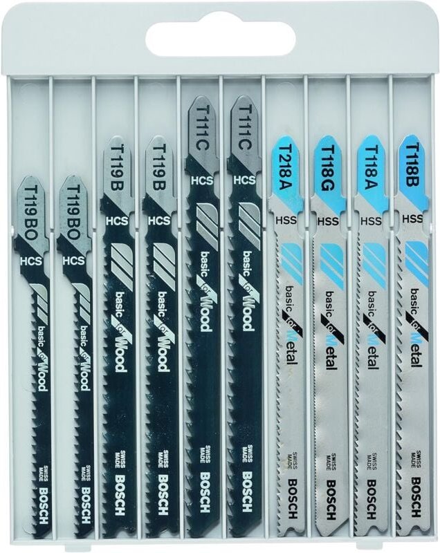 Set mit 10 einfachen Holz- und Metall-Stichsägeblättern