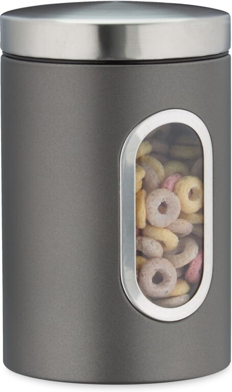 6 x Vorratsdose, 1,4 l, mit Deckel und Sichtfenster, für Kaffee, Mehl, Pasta, Aufbewahrungsdose Küche, Metall, grau
