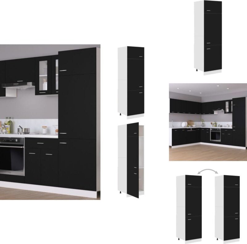 Kühlumbauschrank Schwarz 60x57x207 cm Holzwerkstoff - Küchenmöbel - Schranksystem - Küchenschrank - Speisekammer - Regal