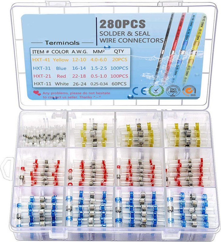 Gotrays - 280 Stück elektrische Klemmen, Schrumpf-Lötdichtung, elektrische Kupfer-Lötdichtung, Schrumpfkabelanschluss, 4...