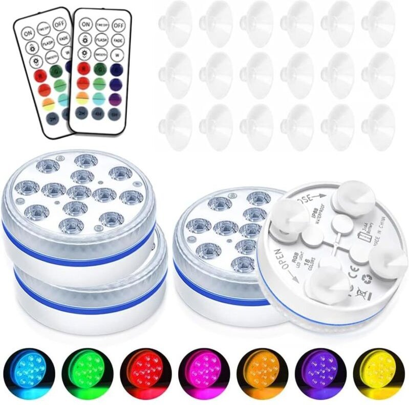 4er-Pack untertauchbare LED-Poolleuchten für oberirdische Pools, IP68 wasserdicht, mit RF-Fernbedienung, 16 RGB-Farben