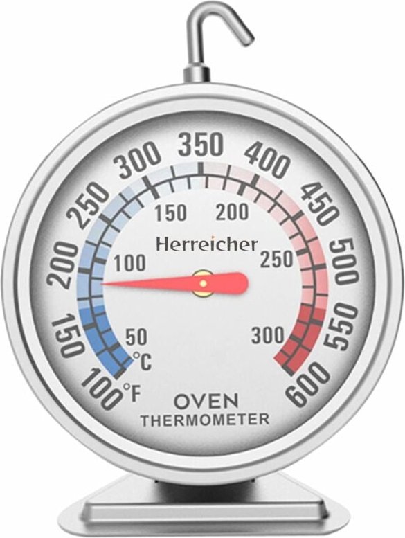 Thumbnail - Analoges Ofenthermometer aus Edelstahl mit großem Zifferblatt für Elektroofen, Gasgrill, Küche