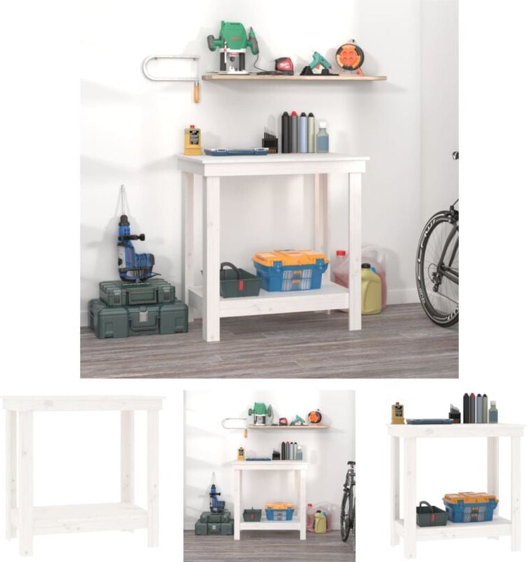 Maison Exclusive - The Living Store Werkbank Weiß 80x50x80 cm Massivholz Kiefer - Werkbänke - Weiß