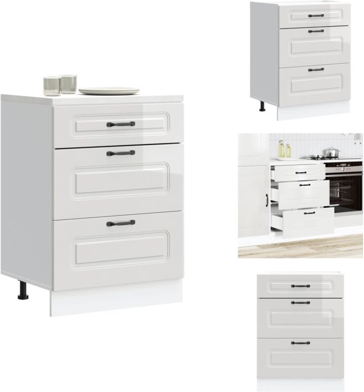 Küchenunterschrank Kalmar Hochglanz-Weiß Holzwerkstoff - Küchenunterschrank - Küchenunterschränke - Spülenunterschrank -...