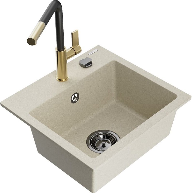 Milo 1-Becken-Granitspüle mit Mischbatterie Flora, Beige - 6505-69-670401-57-B - Mexen