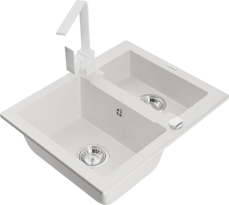 Carlos 1,5-Becken-Granitspüle mit Mischbatterie Rita, Wei√ü - 6518-20-670300-20 - Mexen