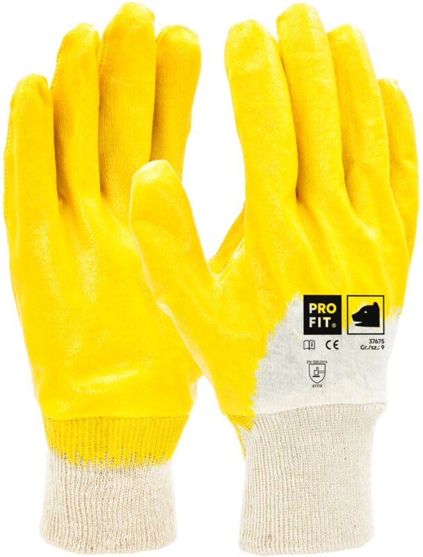 Pro fit Nitril-Arbeitshandschuh mega lite, Größe 8 - 12 Paar, Gartenhandschuh 3/4 gelb getaucht