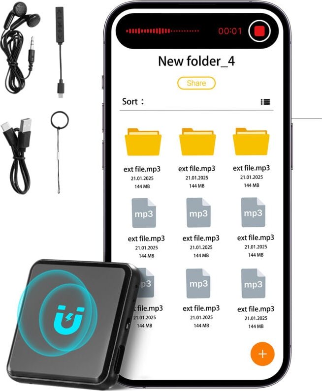 Diktiergerät Mini, 128 gb, Aufnahmegerät mit Wiedergabe, 8730 Stunden Magnetischer Voice Recorder, 100 Stunden Akkulaufz...