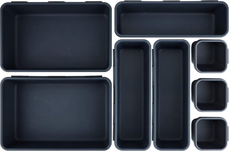 Ymyny - Crediri 8-teiliges Schreibtisch-Schubladen-Organizer, Schubladenteiler aus Kunststoff, Schubladenteiler mit 3 Gr...