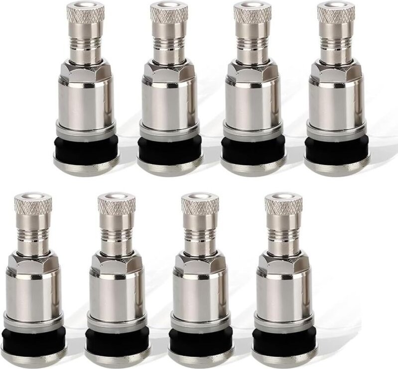 8-teiliges Autoreifenventil, Reifenventile, Universal-Reifenventil, 11 mm, Edelstahl-Reifenventilschaft, silberne Stahlv...