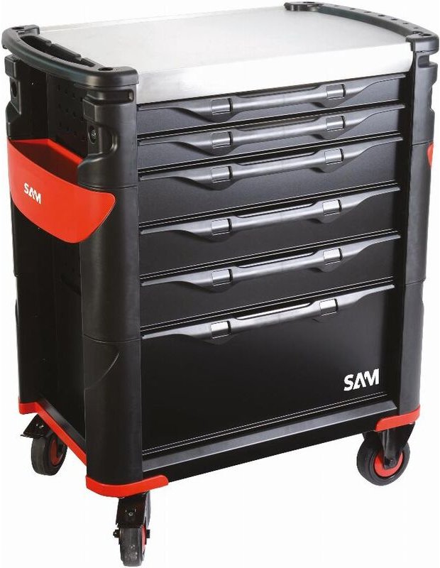Sam Outillage - Großraumwagen 6 Schubladen schwarz Edelstahlplatte - 416HK