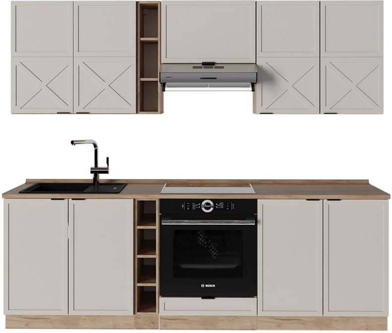 Thumbnail - Küchenzeile Fame-Line, GrauBeige/Goldkraft Eiche, 235 cm ohne Arbeitsplatte, Vicco