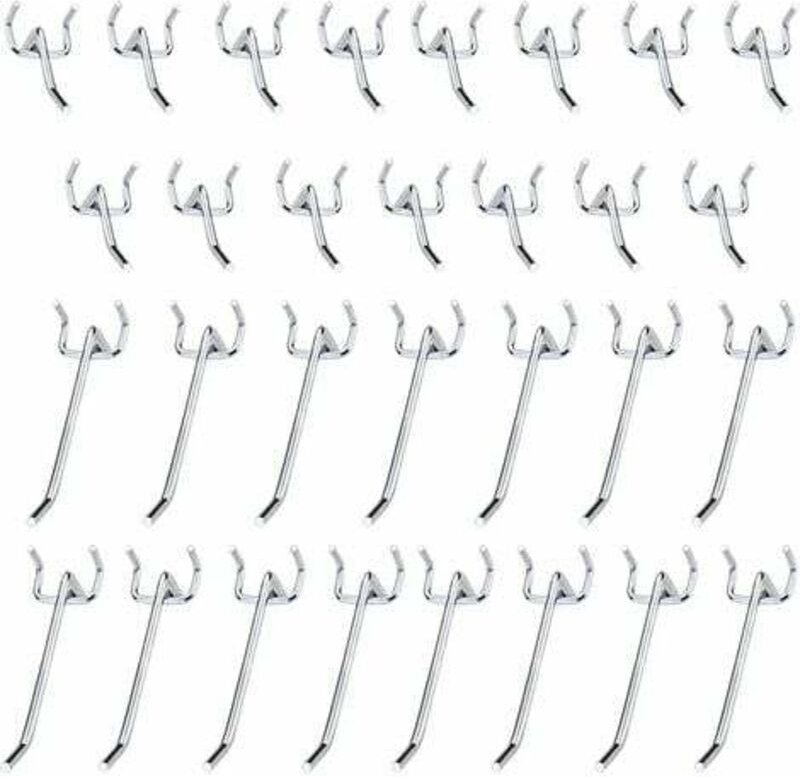 30 Stück Metall-Stecktafel-Haken, Stecktafel-Zubehör, 10 cm und 5 cm Einzelhaken-Set für Garagen, Geräteschuppen, Werkst...