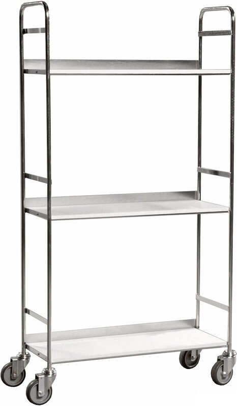 Kongamek mobiler Etagenwagen 790x290x1500mm verzinkt 100kg Tragkraft mit 3 Böden und 6 Buchstützen