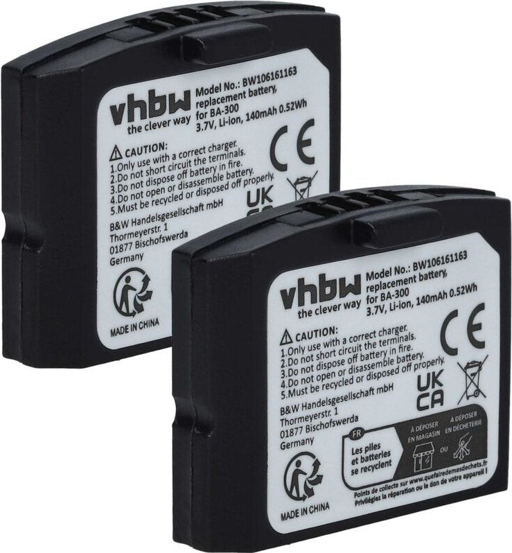 Vhbw - 2x Akku kompatibel mit Siemens rr 832, rr 842, Set 832 tv, Set 842 tv wireless Headset Kopfhörer (140mAh, 3,7V, L...