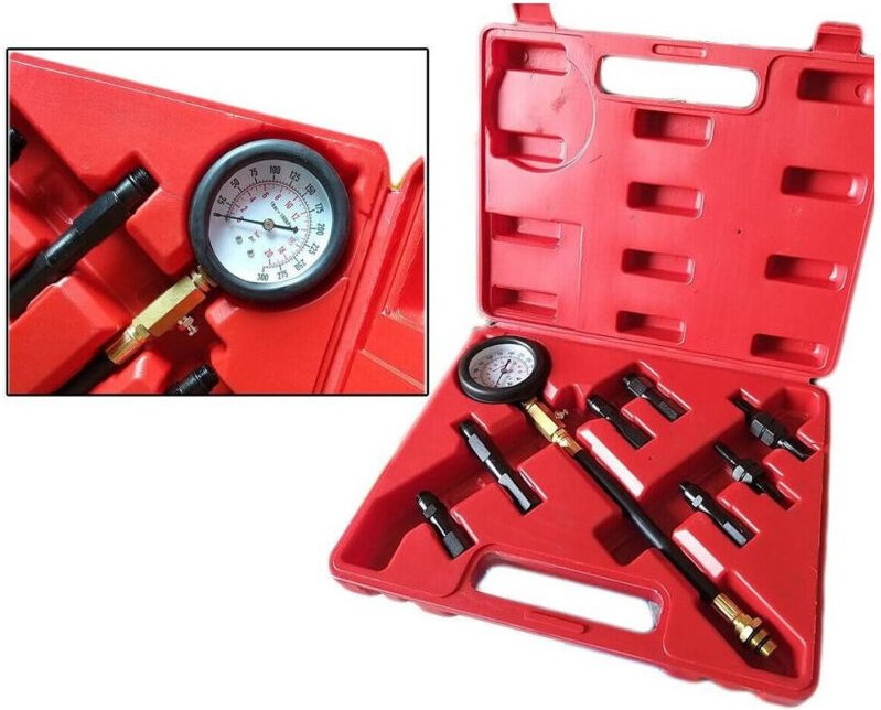 Trade Shop Traesio - Trade Shop - Kompressionsdruckprüfer-Set für Benzinmotoren, Auto, Motorrad, Manometer, 300 psi -
