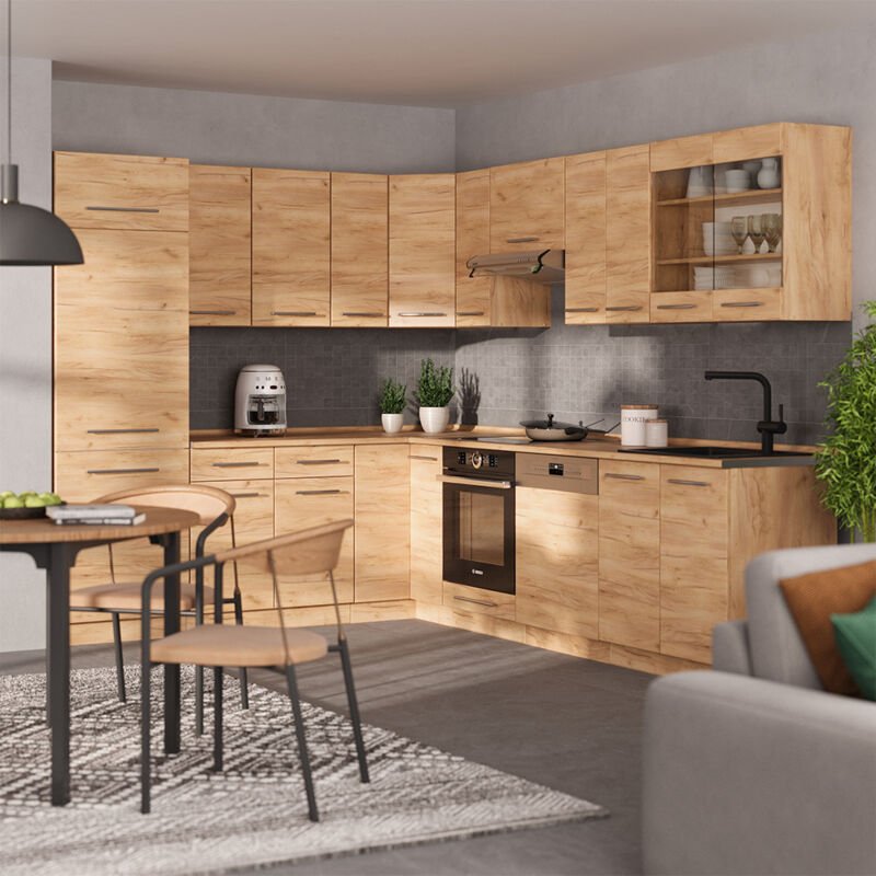 Thumbnail - Eckküche Fame-Line, Goldkraft Eiche, 287 x 60 cm , AP Eiche, Vicco