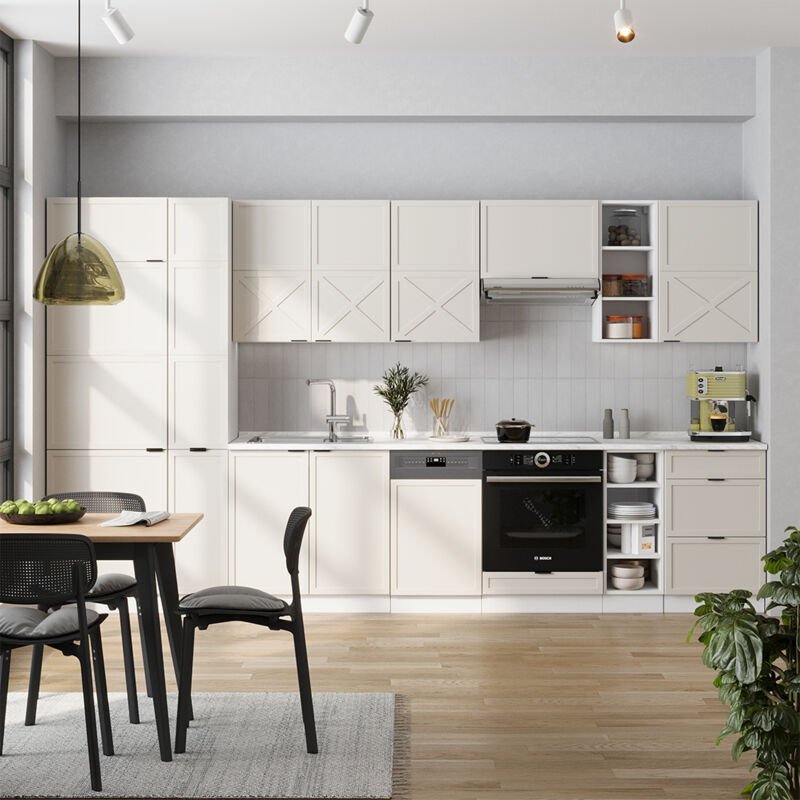 Küchenzeile Fame-Line, GrauBeige/Weiß, 355 cm , AP Anthrazit, Vicco