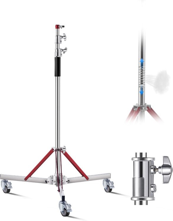 Thumbnail - Studiostativ mit Rollen, max. Höhe 320 cm, Lampestativ, Lichtstativ, verstellbarer Dreibeinständer aus Edelstahl, Fotogr...