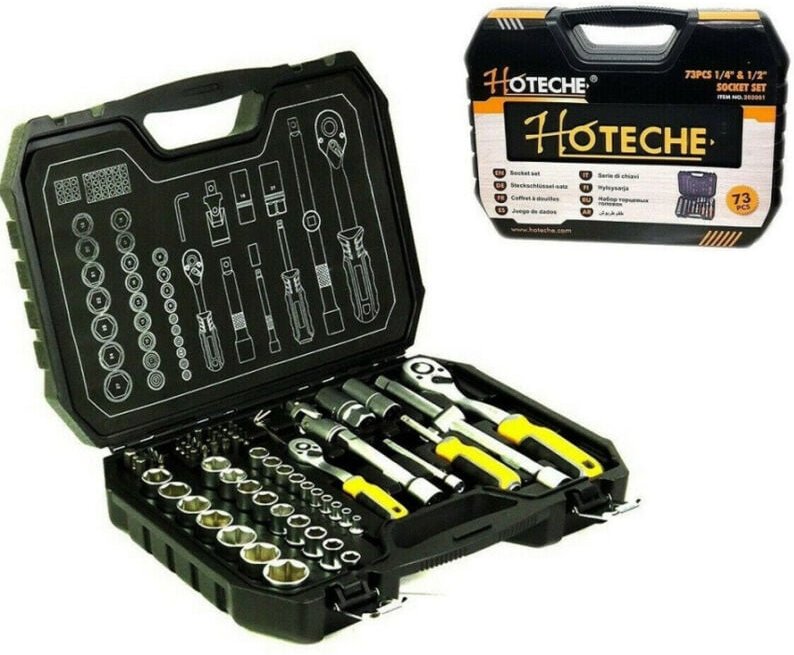 Thumbnail - Trade Shop Traesio - Trade Shop - koffersatz steckschlüssel 73 stück 1/2' 1/4' umschaltknarre -