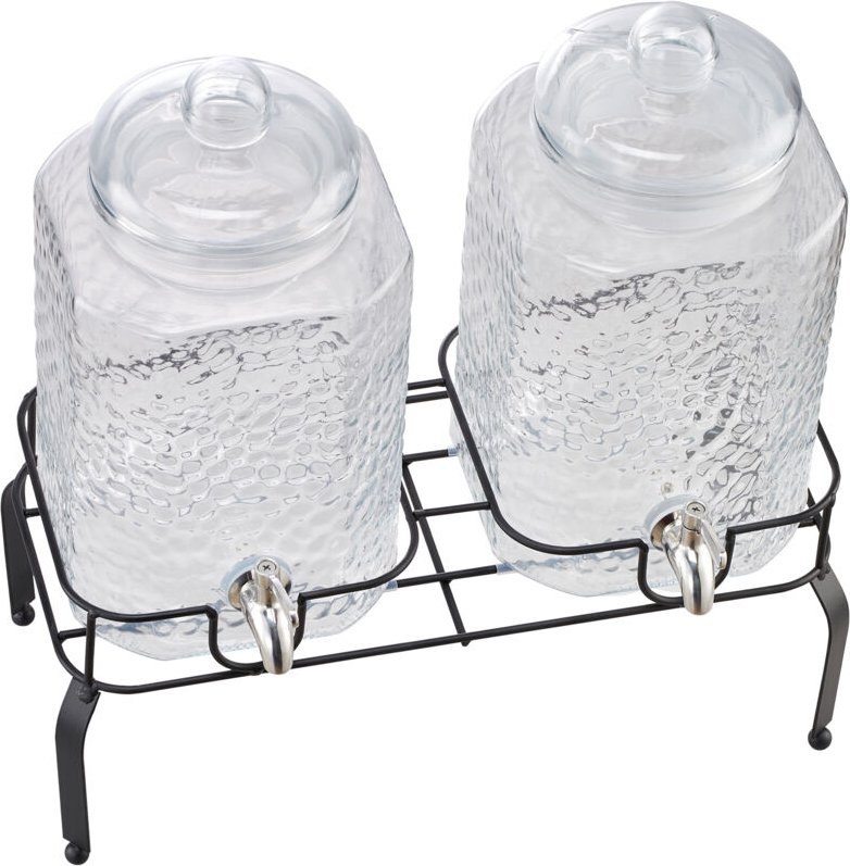 Mophorn Getränkespender (2 x 5,5 L) aus Glas mit tropffreiem Zapfhahn und stabilem Metallständer – ideal für Partys, Res...