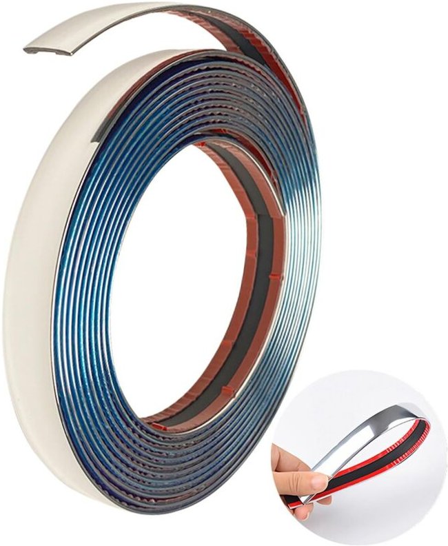 Chrom-Zierleiste fürs Auto, 10 mm x 5 m, selbstklebende Chrom-Zierleiste für die Außendekoration von Karosserie, Fenster...