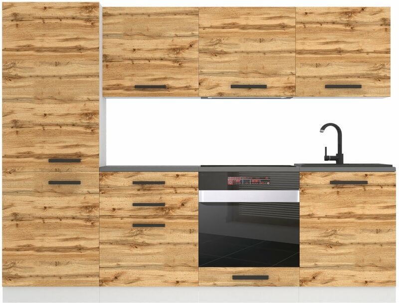 Küchenzeile Küchenblock Sandy - Küchenmöbel 240 cm Einbauküche Vollausstattung ohne Elektrogeräten mit Hängeschränke und...