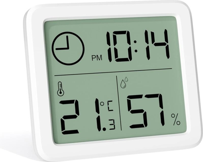Csparkv - Mini-Digital-Innenthermometer, professionelles tragbares Großbild-Hygrometer mit Uhr, genaues weißes Thermomet...