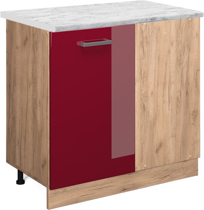 Vicco - Eckunterschrank R-Line, Bordeaux Hochglanz, 86 cm ap Marmor