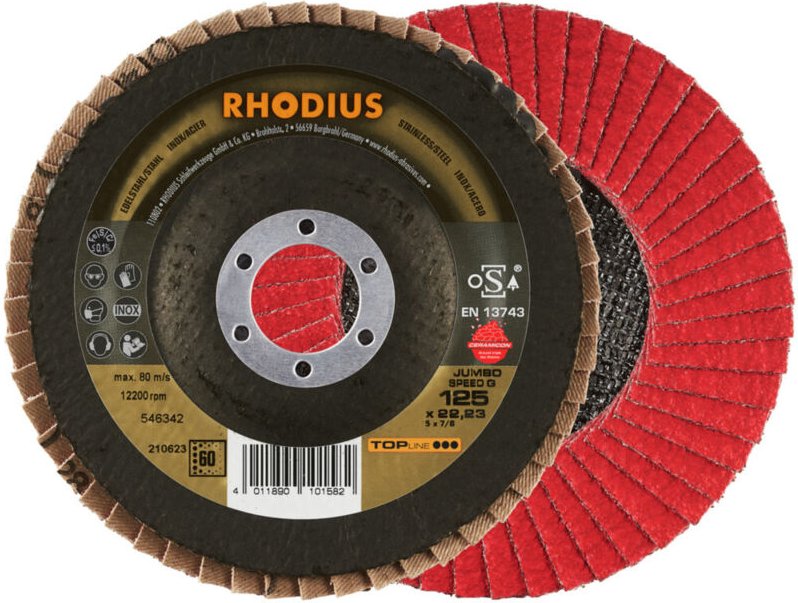 Rhodius Abrasives - rhodius jumbo speed g, 10 Stück, 125 mm, Korn 60, Fächerschleifscheibe