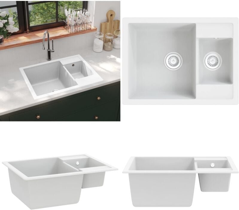 Küchenspüle mit Überlauf Doppelbecken Weiß Granit - Spülbecken - Küchenspüle - Home & Living - Weiß