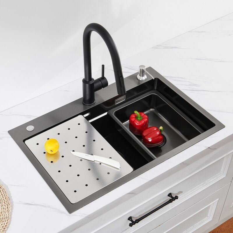 Edelstahl Küchenspüle Spülen mit 1 Becken 50 x 45 x 18,5 cm Schwarz - Cecipa